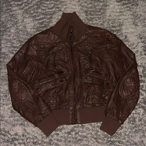 Fake leather brown jacket